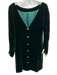 Size 6 Emerald Green Velvet Rhinestone Buttons V Neck Shoulder Pad Dress Emerald Green / 6