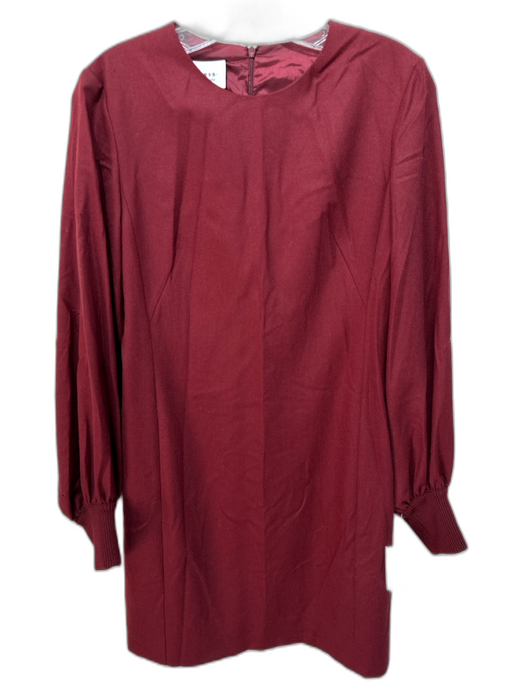 Akris Punto Size 6 Burgundy Wool Long Balloon Sleeve Back Zip Ribbed Cuffs Dress Burgundy / 6