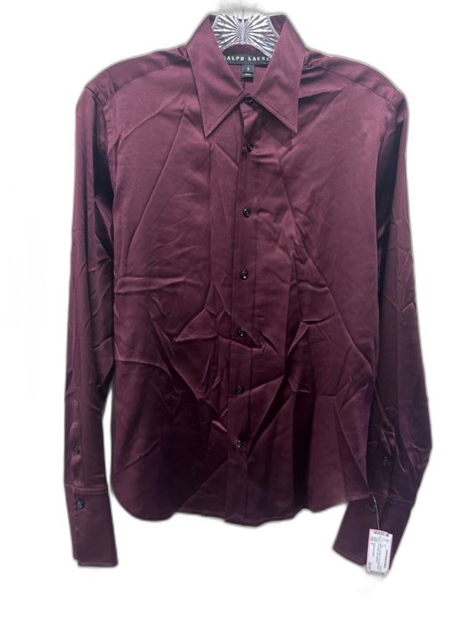 Ralph Lauren Black Size 8 Maroon Silk Blend Long Sleeve Button Up & Collar Top Maroon / 8