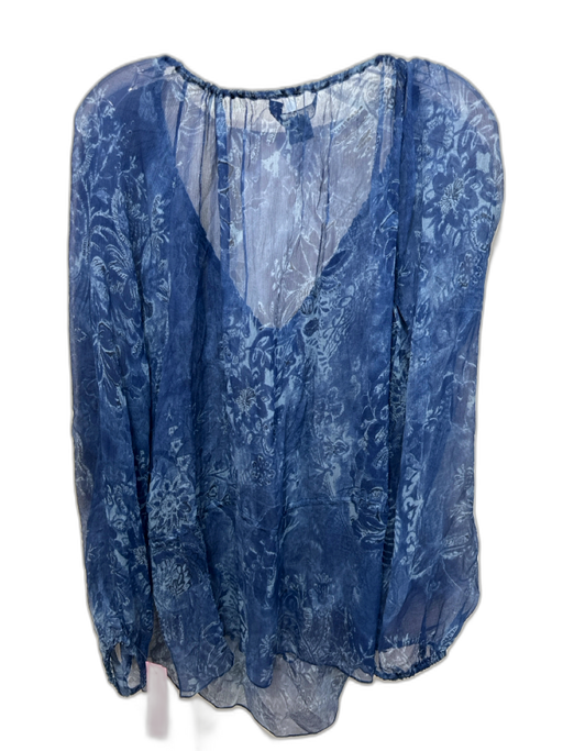 Ralph Lauren Black Size 6 Blue & Light Blue No Fabric Tag Sheer Floral Top Blue & Light Blue / 6