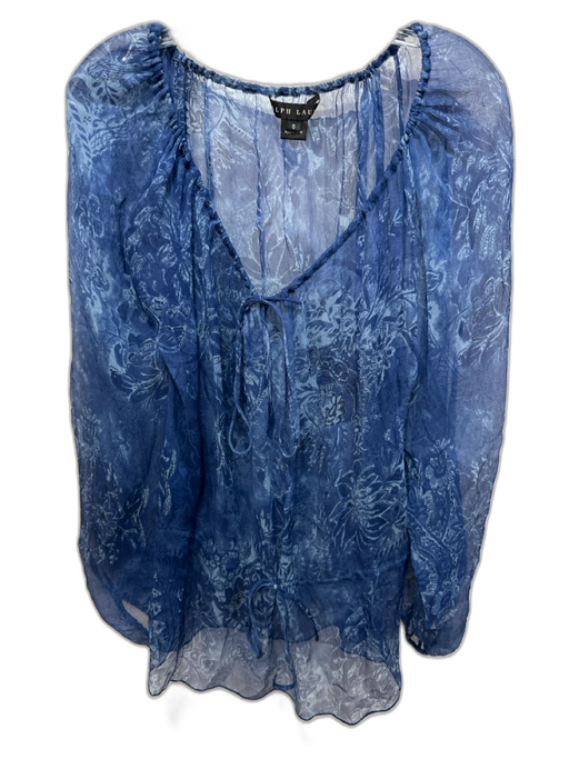 Ralph Lauren Black Size 6 Blue & Light Blue No Fabric Tag Sheer Floral Top Blue & Light Blue / 6