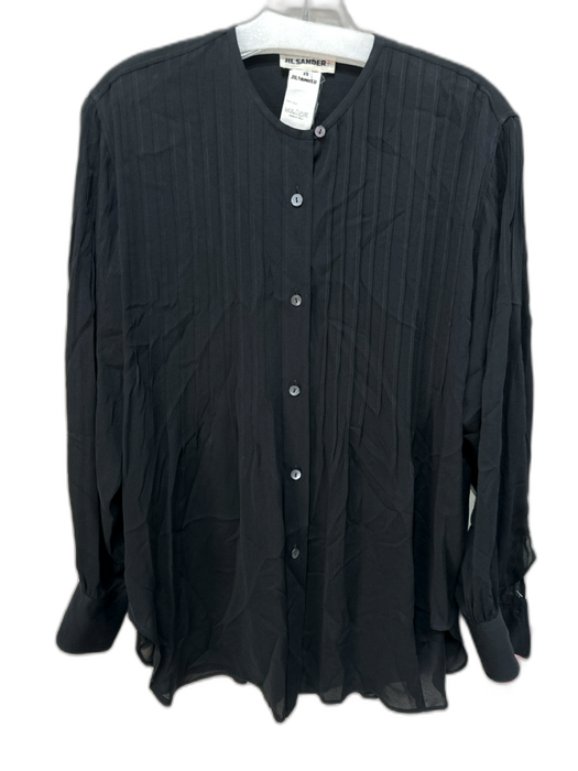 Jil Sander Size 38/0 Black Silk Long Sleeve Pintuck Semi Sheer Button up Top Black / 38/0
