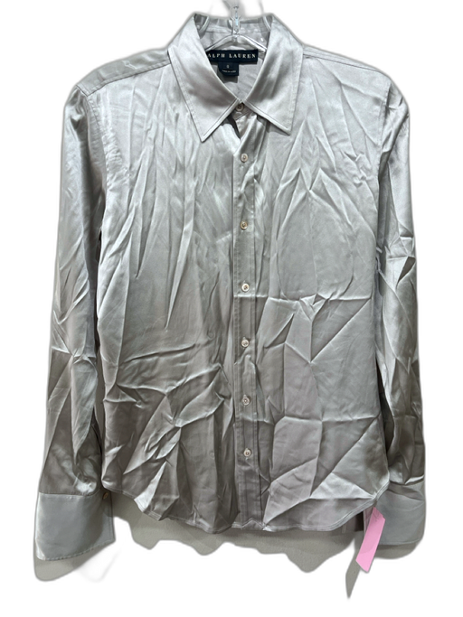 Ralph Lauren Black Size 8 Gray Silk Blend Long Sleeve Button Up & Collar Top Gray / 8