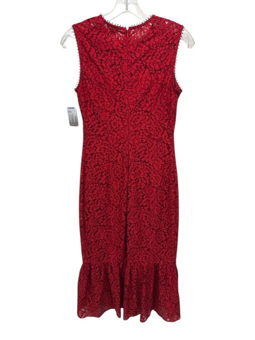 Shoshanna Size 2 Red & Black Nylon & Cotton Lace Sleeveless Midi Back Zip Dress Red & Black / 2