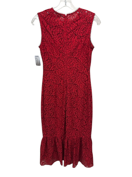 Shoshanna Size 2 Red & Black Nylon & Cotton Lace Sleeveless Midi Back Zip Dress Red & Black / 2