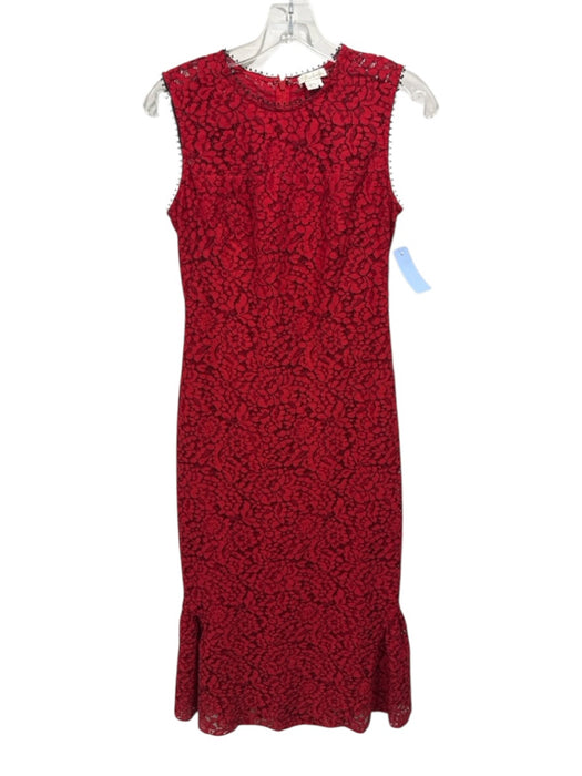 Shoshanna Size 2 Red & Black Nylon & Cotton Lace Sleeveless Midi Back Zip Dress Red & Black / 2