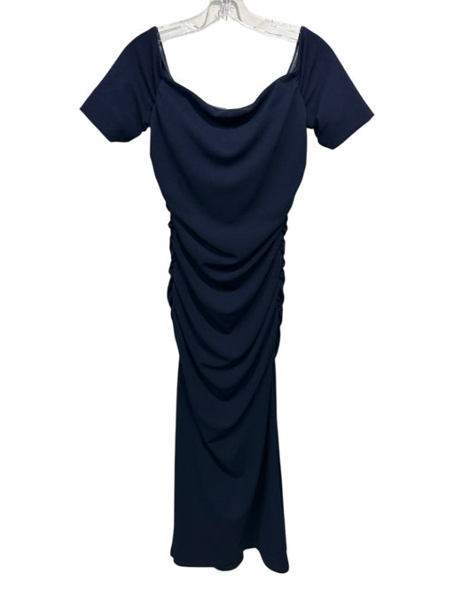 Belle Badgley Mischka Size 2 Navu Blue & Orange Polyester Blend Ruched Gown Navu Blue & Orange / 2