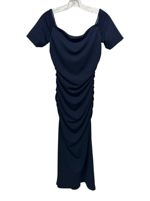 Belle Badgley Mischka Size 2 Navu Blue & Orange Polyester Blend Ruched Gown Navu Blue & Orange / 2