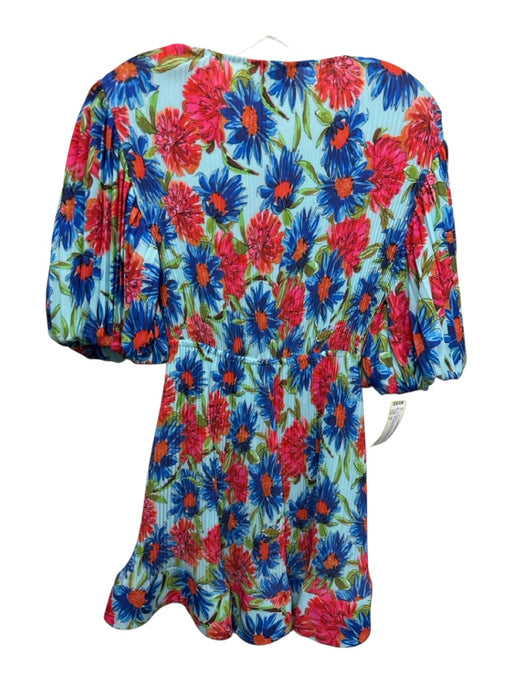Milly Size 2 Blue, Pink, Green Polyester Floral Micropleated Mini Dress Blue, Pink, Green / 2