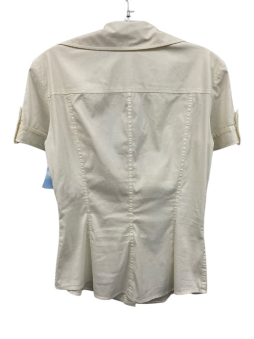 Gucci Size 42 Ivory Cotton Blend Tie Front Button Up Short Sleeve Vintage Top Ivory / 42