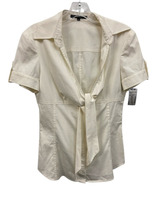 Gucci Size 42 Ivory Cotton Blend Tie Front Button Up Short Sleeve Vintage Top Ivory / 42