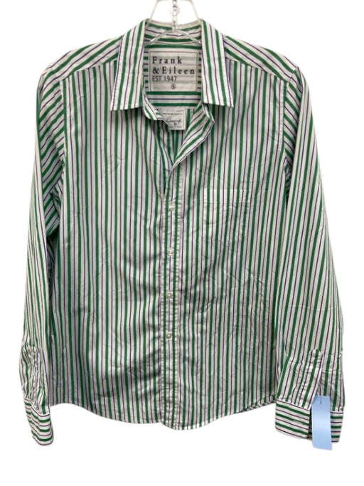 Frank & Eileen Size S Green, Blue & White Cotton Button Front Stripe Top Green, Blue & White / S