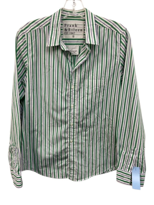 Frank & Eileen Size S Green, Blue & White Cotton Button Front Stripe Top Green, Blue & White / S