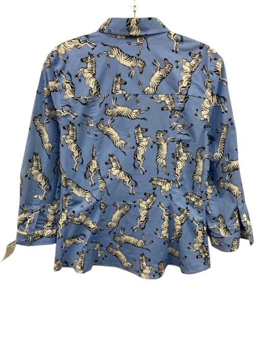 Carolina Herrera Size 6 Blue & Multi Cotton Blend Printed Collared Top Blue & Multi / 6