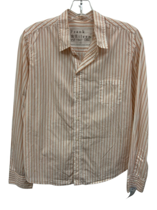 Frank & Eileen Size S Orange & White Cotton Button Front Stripe Long Sleeve Top Orange & White / S