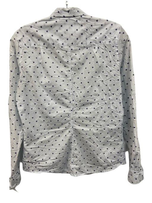 Frank & Eileen Size S Blue & White Cotton Button Front Hearts Long Sleeve Top Blue & White / S
