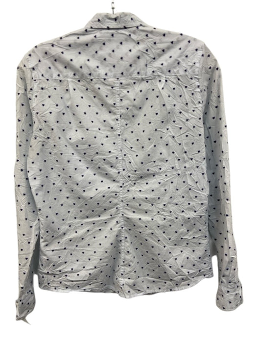 Frank & Eileen Size S Blue & White Cotton Button Front Hearts Long Sleeve Top Blue & White / S