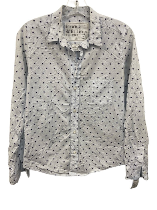Frank & Eileen Size S Blue & White Cotton Button Front Hearts Long Sleeve Top Blue & White / S