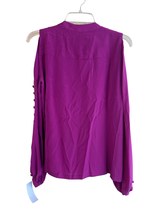 Nanette Lepore Size 4 Purple Silk Satin V Neck Long Sleeve Cold Shoulder Top Purple / 4