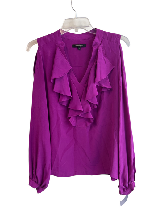 Nanette Lepore Size 4 Purple Silk Satin V Neck Long Sleeve Cold Shoulder Top Purple / 4