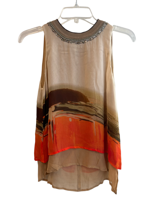 Blank London Size XS Brown Viscose Round Neck Beaded Sleeveless Sheer Top Brown / XS