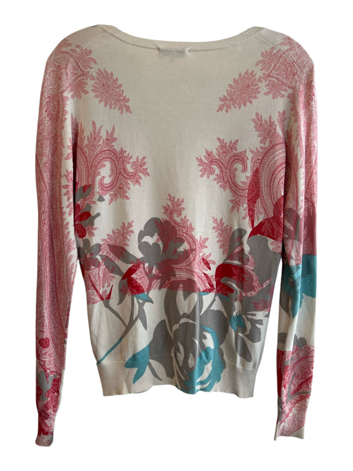 Etro Size 42 Ivory & Multi Silk Blend Knit V Neck Sequin Long Sleeve Top Ivory & Multi / 42