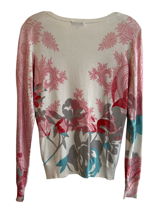 Etro Size 42 Ivory & Multi Silk Blend Knit V Neck Sequin Long Sleeve Top Ivory & Multi / 42