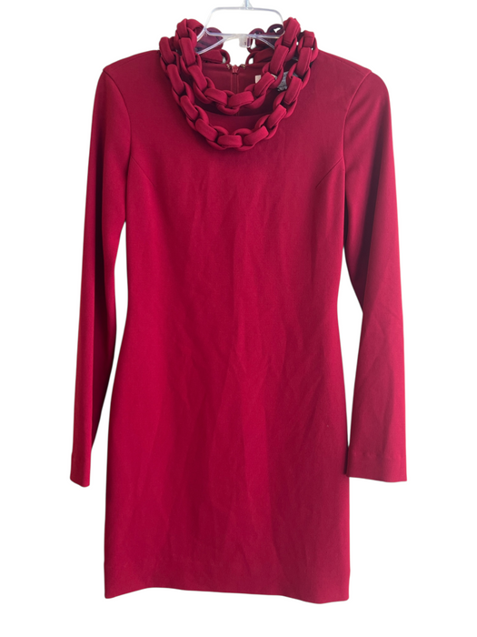 Diane Von Furstenberg Size 2 Red Polyester Braided Detail Long Sleeve Dress Red / 2