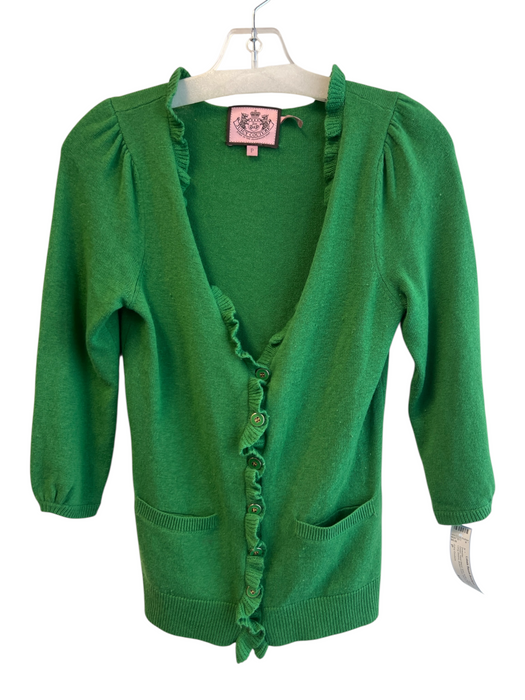 Juicy Couture Size P Green Wool Blend Knit Ruffle Detail Long Sleeve Sweater Green / P