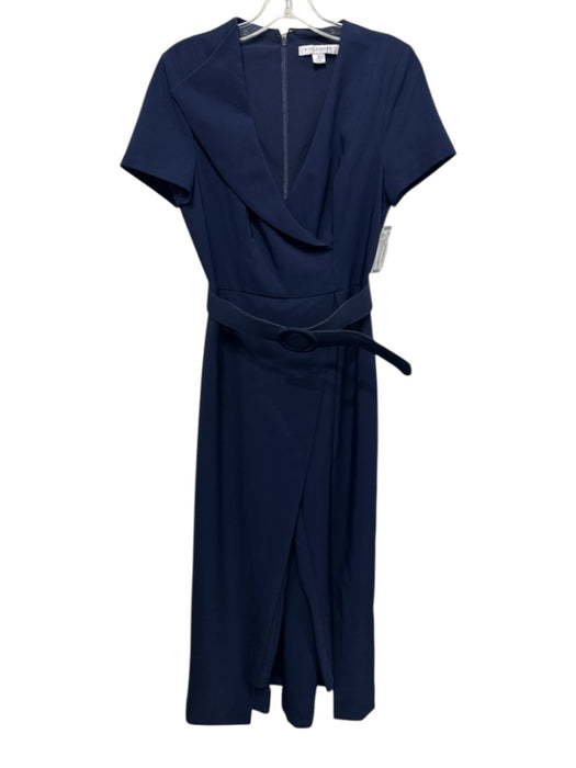 Kay Unger Size M Navy Blue Polyester Blend Short Sleeve V Neck Draped Jumpsuit Navy Blue / M