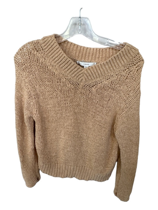 Vince Size XS Tan Cotton Blend Long Sleeve Loose Knit V Neck Sweater Tan / XS