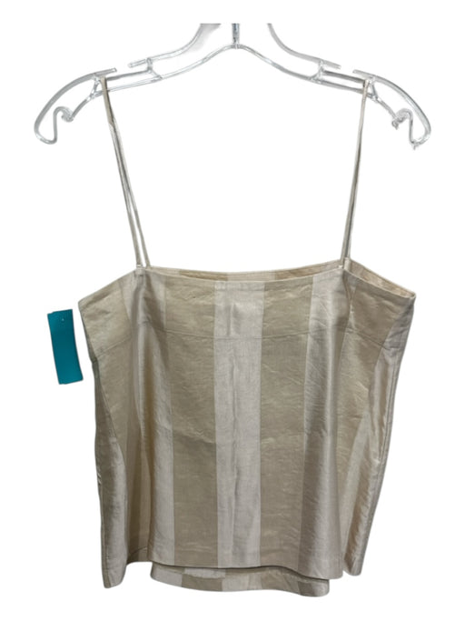 Jenni Kayne Size S Sandy Beige Linen & Viscose Spaghetti Strap Striped Boxy Top Sandy Beige / S