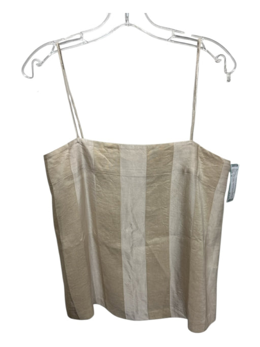 Jenni Kayne Size S Sandy Beige Linen & Viscose Spaghetti Strap Striped Boxy Top Sandy Beige / S