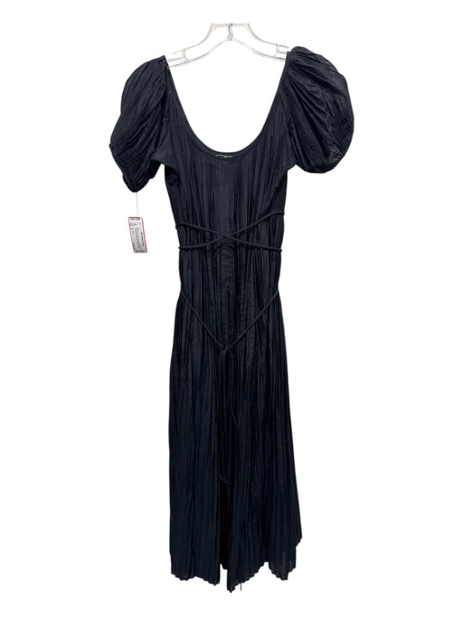 Tory Burch Size 2 Black Cotton Blend Accordian Pleats Cap Sleeve Maxi Dress Black / 2
