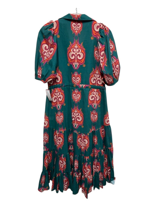 KLEID Size XS Teal & Magenta Print Cotton Abstract short sleeve Dress Teal & Magenta Print / XS