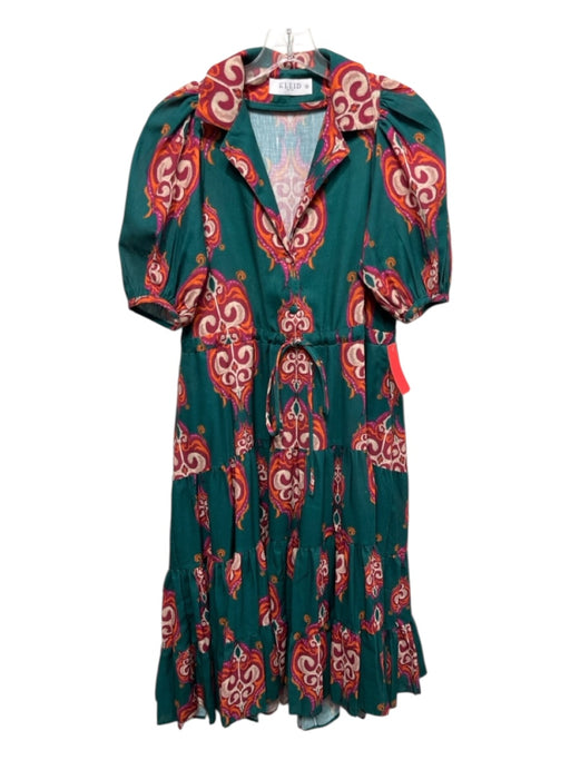 KLEID Size XS Teal & Magenta Print Cotton Abstract short sleeve Dress Teal & Magenta Print / XS