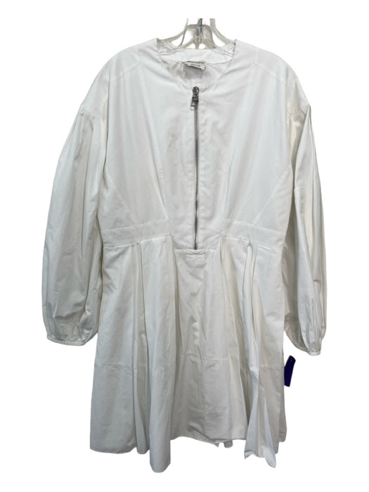 Alexander McQueen Size 48 White Cotton Front Zip Long Balloon Sleeve Dress White / 48