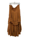 Free People Size XL Orange Brown Viscose Elastic Waist Tiered Raw Hem Midi Skirt Orange Brown / XL