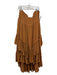 Free People Size XL Orange Brown Viscose Elastic Waist Tiered Raw Hem Midi Skirt Orange Brown / XL