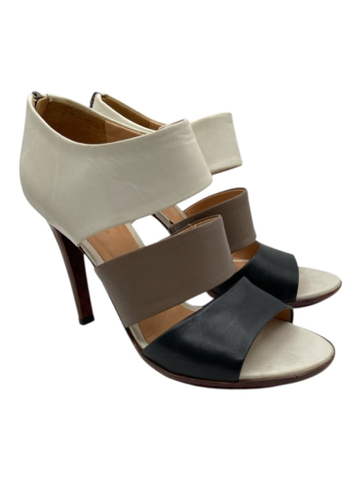 Bottega Veneta Shoe Size 39 Cream, Taupe, & Black Leather Thick Straps Sandals Cream, Taupe, & Black / 39
