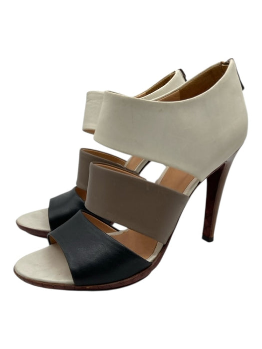 Bottega Veneta Shoe Size 39 Cream, Taupe, & Black Leather Thick Straps Sandals Cream, Taupe, & Black / 39