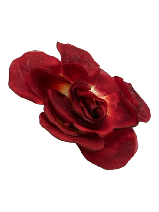 Saint Laurent Paris Red & Yellow Silk Satin 3D applique Rose Flower Pin Brooch Red & Yellow
