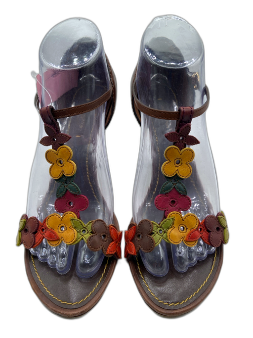 Louis Vuitton Shoe Size 37.5 Brown, Orange & Multi Leather T Strap Sandal Pumps Brown, Orange & Multi / 37.5
