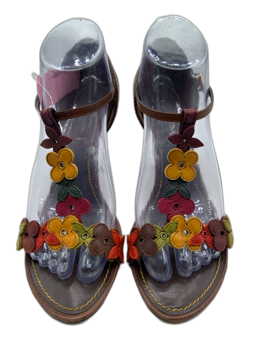 Louis Vuitton Shoe Size 37.5 Brown, Orange & Multi Leather T Strap Sandal Pumps Brown, Orange & Multi / 37.5