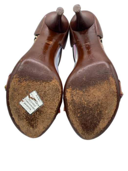 Louis Vuitton Shoe Size 37.5 Brown, Orange & Multi Leather T Strap Sandal Pumps Brown, Orange & Multi / 37.5