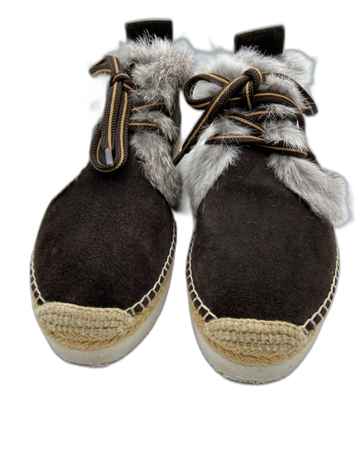 See By Chloe Shoe Size 35 Brown, Gray & Beige Suede Rabbit Fur Trim Sneakers Brown, Gray & Beige / 35