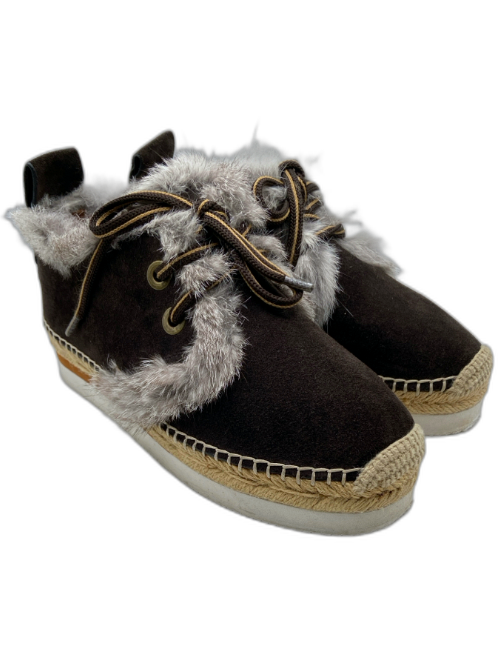 See By Chloe Shoe Size 35 Brown, Gray & Beige Suede Rabbit Fur Trim Sneakers Brown, Gray & Beige / 35