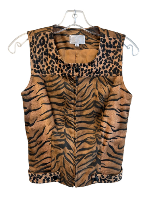 Alberto Makali Size 2 Black & Bronze Viscose Blend Sleeveless Animal Print Top Black & Bronze / 2