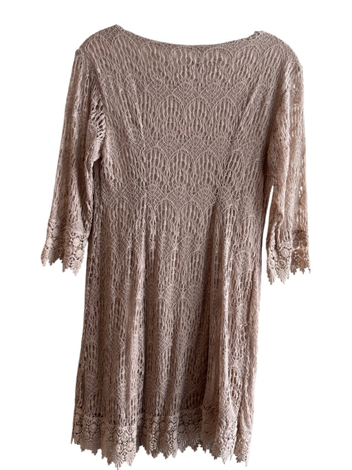 M & G Size Est S Beige Cotton Blend Scoop Neck 1/2 Sleeve Lace Overlay Dress Beige / Est S