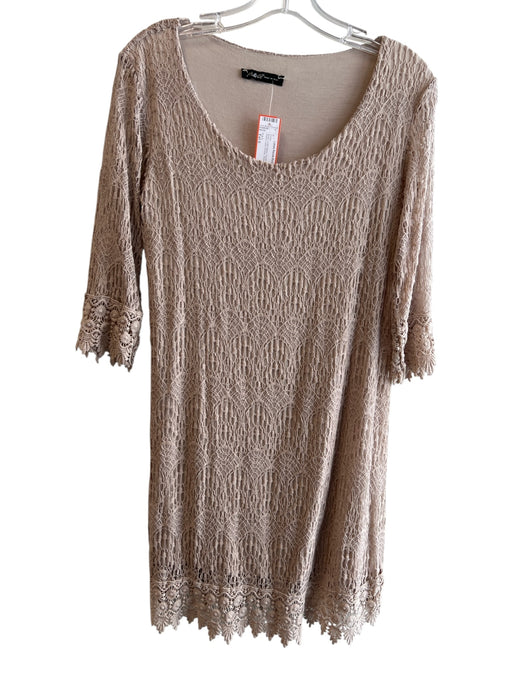 M & G Size Est S Beige Cotton Blend Scoop Neck 1/2 Sleeve Lace Overlay Dress Beige / Est S